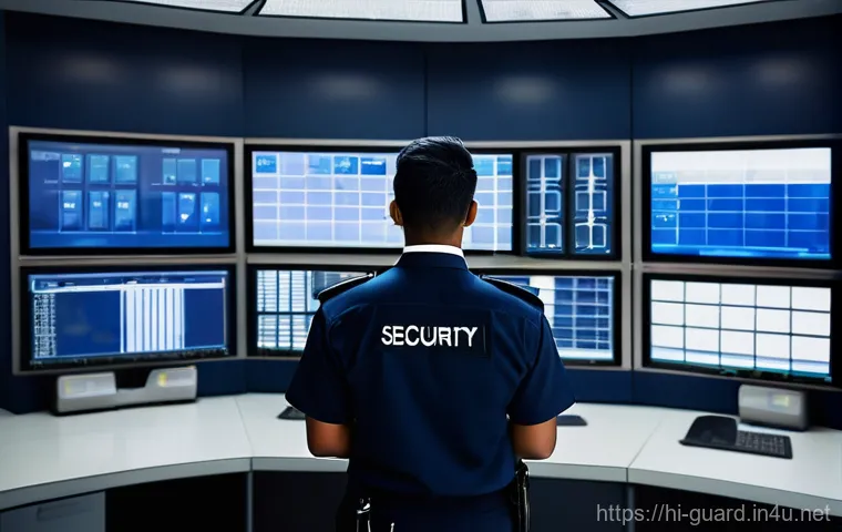 경비지도사 실무 경험 쌓는 방법 - **Prompt:** "A young, attentive security assistant in a well-lit, modern security control room, wear...