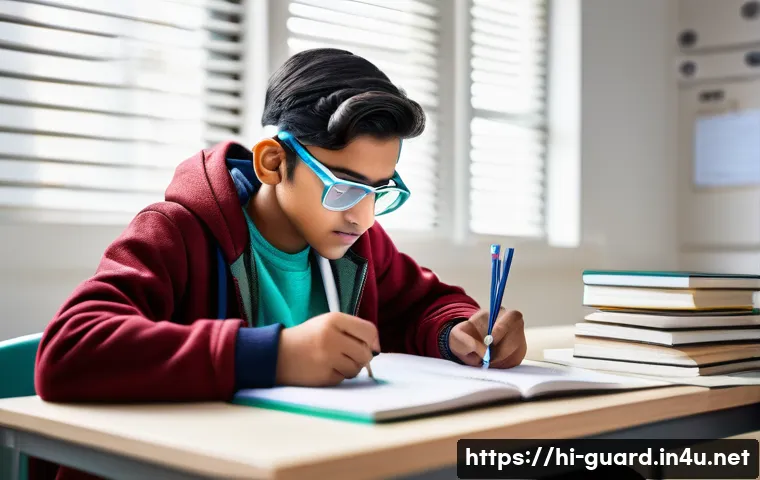 경비지도사 실기 시험 대비 - A focused young Indian student in a bright, modern study room practicing a practical science experim...