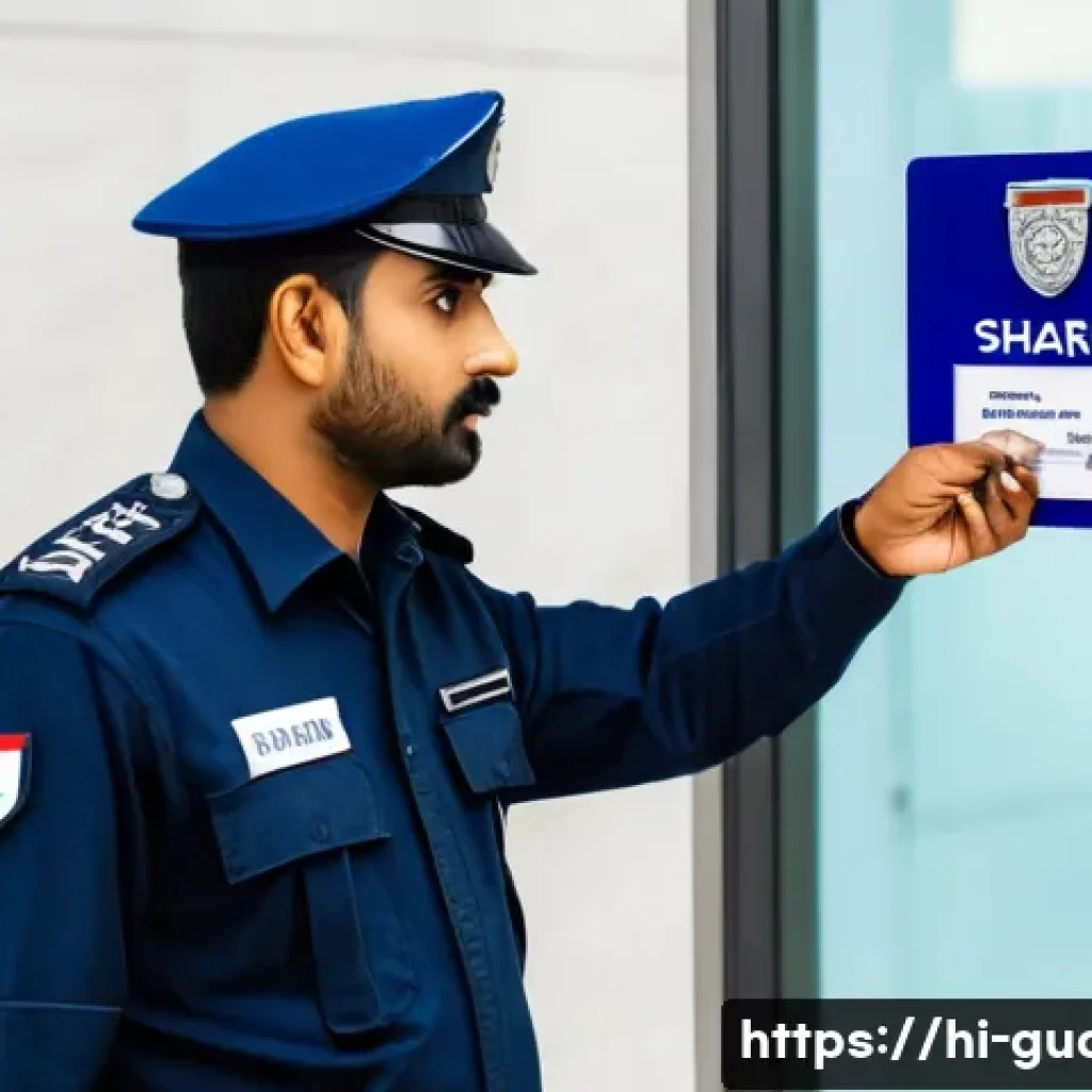 경비지도사 법률 문제 실제 사례 - A vigilant Indian security guard in uniform standing at the entrance of a corporate building, attent...