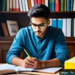 Home 18 경비지도사 필기 공부 비법 - A focused Indian student studying in a quiet, well-organized study corner at home, surrounded by nea...
